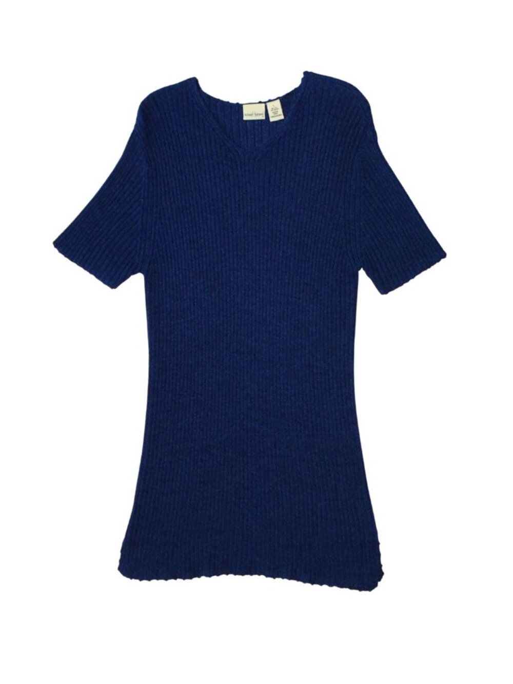 Vintage Silk Hillard & Hanson Navy Blue Knit V-Neck Short Sleeve Mini Dress